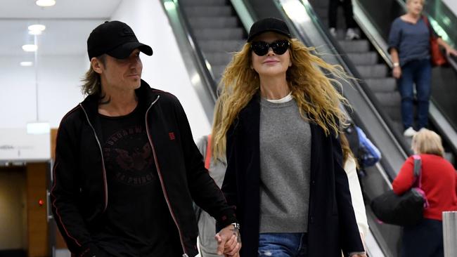 Nicole Kidman was greeted at Sydney Airport by husband Keith Urban. Picture: Chris Dyson/BACKGRID