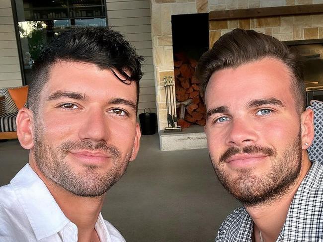 Luke Davies (left) and Jesse Baird (right) and Brockenwood Winery in the Hunter Valley, posted February 7, 2024. Picture: Instagram