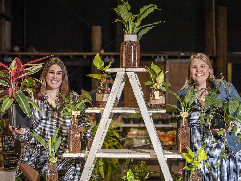 Taylah Gill (left) and Erin Neill from TE Plant Co at the Makers Market Garden Fair. Picture: Nev Madsen.