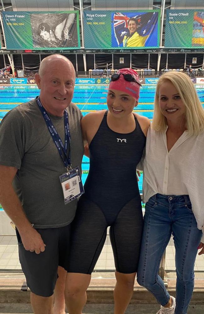 Russel, Alexa and Belinda Leary at a recent swimming event in Adelaide.