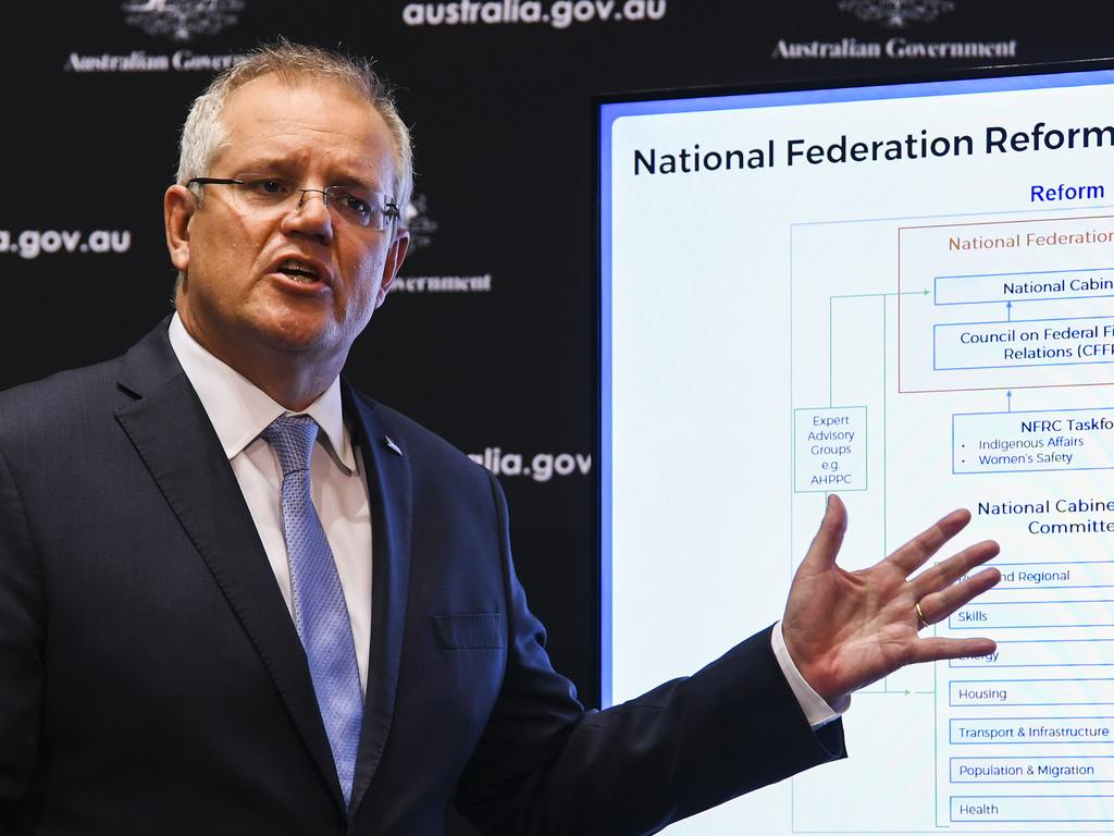 Australian Prime Minister Scott Morrison says he and the National Cabinet never supported the closing of state borders. Picture: Lukas Coch/AAP