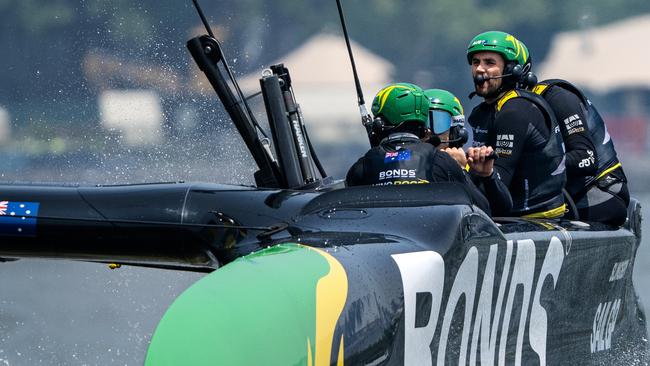 In this image provided by SailGP, Jason Waterhouse, flight controller of BONDS Flying Roos SailGP Team, looks on during a practice session in New York Harbor ahead of the Mubadala New York Sail Grand Prix race, Friday, June 6, 2025, in New York (Ricardo Pinto/SailGP via AP)