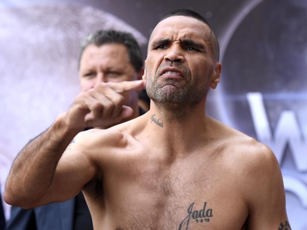 Anthony Mundine speaking to the media before his last fight against John Wayne-Parr.