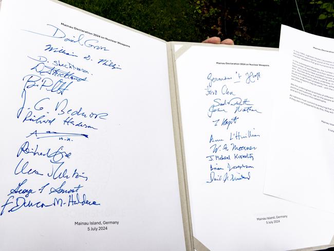 The 2024 Mainau Declaration, as signed by physics and chemistry Nobel laureates. Picture: Christian Flemming