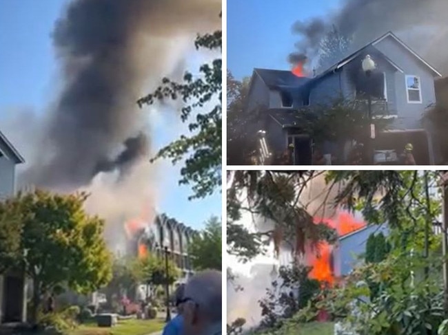 Three dead after plane crashes into homes. Picture: Storyful