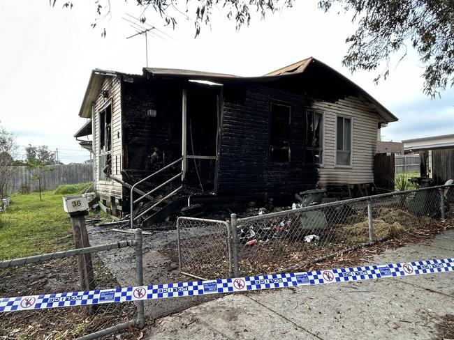 A weatherboard home on Camellia Crescent in Norlane has been destroyed in a suspicious fire overnight. Picture: Brad Fleet.