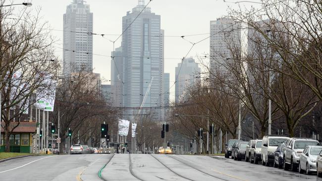 A group of residents want a deeper rail tunnel to avoid damage along the tree-lined St Kilda Rd. Picture: Jason Sammon