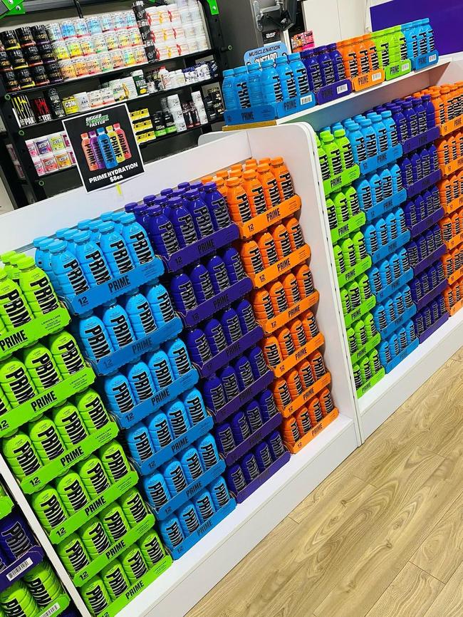 Prime drinks stocked at Bigger Stronger Faster Supplements at Mawson Lakes. Picture: Instagram