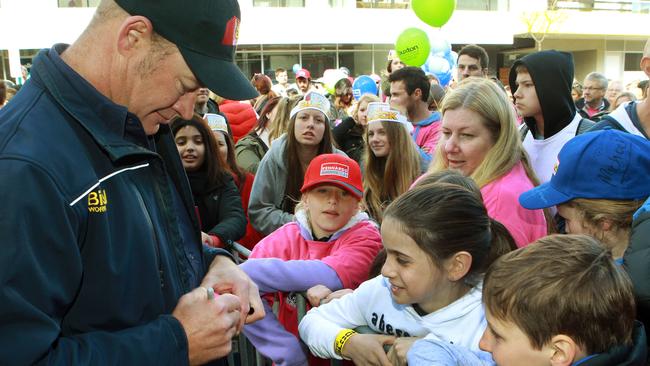 Keith Schleiger from The Block signs autographs for fans during an open for inspection event in Prahran. Picture: Janine Eastgate