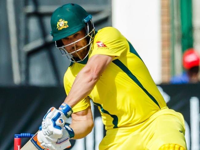 Aaron Finch hits out for Australia in T20 action. Picture: AFP