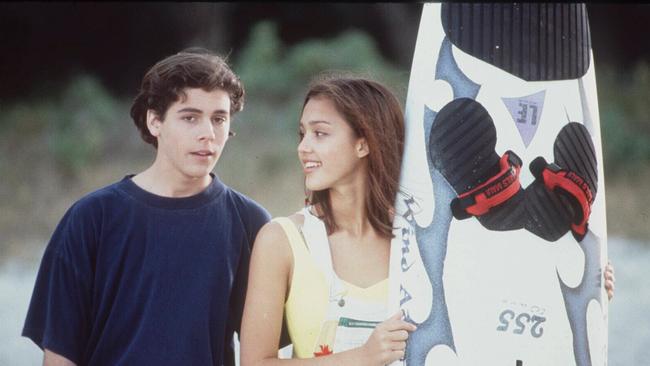 Mike (actor Payton Haas) and Maya (actor Jessica Alba) in a scene from Flipper. may 1996 headshot TV series show