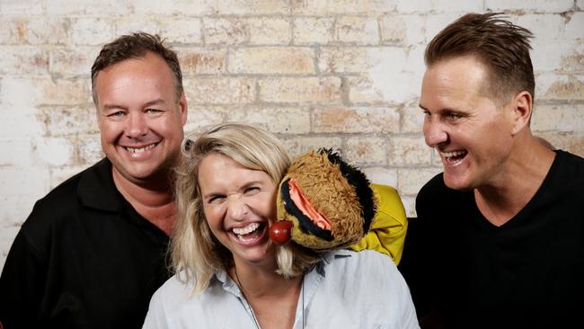  Ben ‘Dobbo’ Dobbin will be part time on the new Gold FM Rush Hour show with Luke Bradnam (far right). This was back in their days on Triple M with former co-host Libby Trickett. (AAP Image/Mark Calleja)