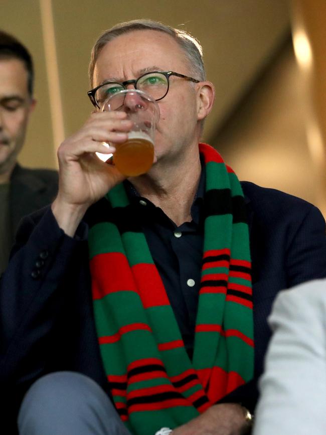 Prime minister Anthony Albanese enjoying a beer. Picture: Damian Shaw