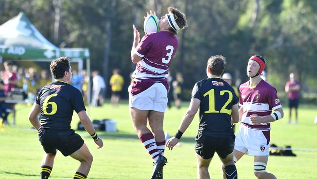 AIC Firsts XV rugby between St Laurence's College and St Peters Lutheran College. Saturday May 6, 2023. Picture, John Gass