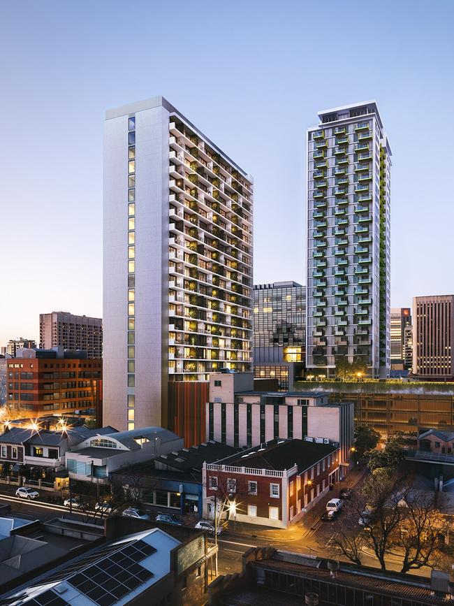 Flagship’s Penny Place apartment tower would sit behind Bar Chambers (bottom left) off Carrington Street