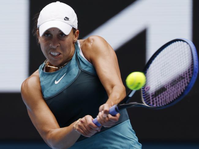 NCA. MELBOURNE, AUSTRALIA. 20th January 2025.   Day 11. Australian Open Tennis at Melbourne Park.   Madison Keys vs Elina Svitolina at Rod Laver Arena .   Madison Keys during her 3 set win over Elina Svitolina   .  Picture: Michael Klein