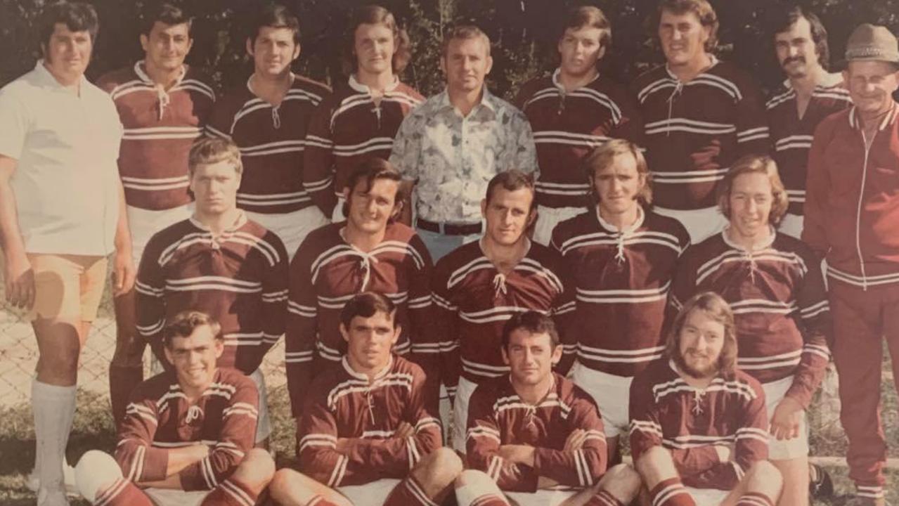 Rainbows RLFC A-Grade 1973 Premiers, winners of Charity Cup, Baty Cup and Recreation Cup. (Back, from left) Errol Ward (President), John Lewis, Trevor Smoothey, John Quirk, Reg Cannon (Captain Coach), Peter Walker, Ron McTaggart, Wayne Head, Charles Pearce (Masseur), (middle) Trixie Salter, Gary Buchanan, Russ Connell, Wayne Pitt, Greg Heading, (front, from left) William Dorries, Greg Appleton, Vince Cronin and Peter Darch.