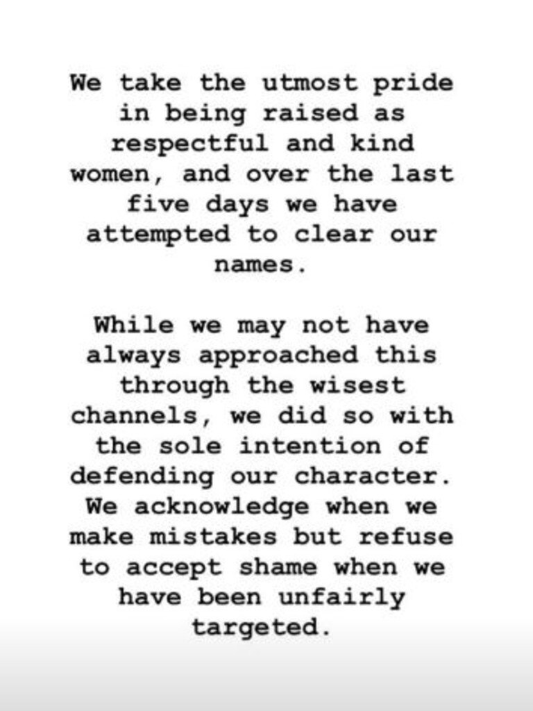 The Veronica's took to their Instagram story to say they'd been stressed by the narrative playing out in the media.