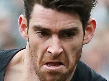 AFL : Collingwood  v Port Adelaide at the M.C.G. ( Melbourne Cricket Ground) 24th June , Melbourne Australia . Collingwood's Tyson Goldsack evades a seagull Picture : George Salpigtidis