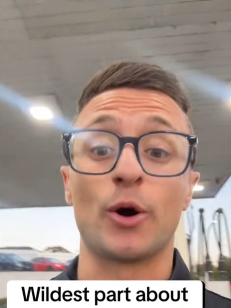 Russell Richardson was shocked about Australia petrol “honour system”. Picture: TikTok/russflipswhips