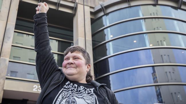 Forest protester Colette Harmsen outside the Hobart magistrates Court. Picture: Chris Kidd