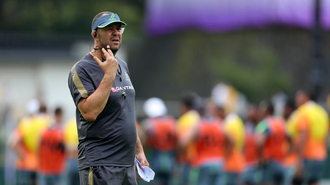 ODAWARA, JAPAN - SEPTEMBER 11: Michael Cheika, Head Coach of Australia looks on during an Australian Wallabies training session at Odawara Stadium on September 11, 2019 in Odawara, Kanagawa, Japan. (Photo by Dan Mullan/Getty Images)