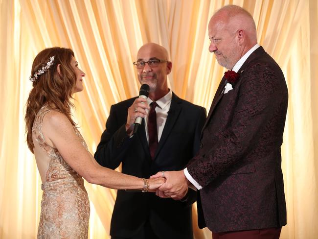 Robin Bailey and Sean Pickwell exchange their vows. Picture: Liam Kidston