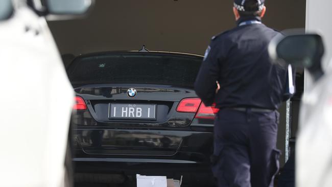 A bullet hole can be seen in the car where Shane Bowden was shot dead. Picture: Annette Dew