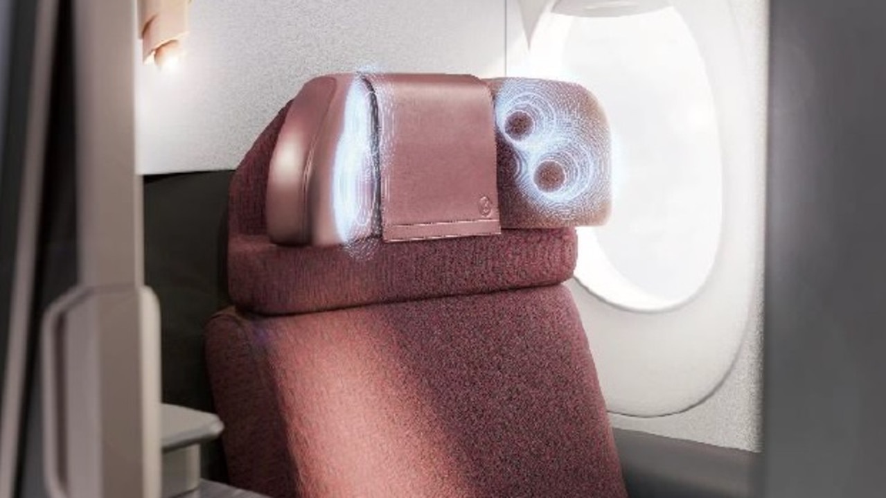 Japan Airline's built-in headrest speakers are in First Class and Business Class on its new A350-1000 aircraft. Picture: Japan Airlines