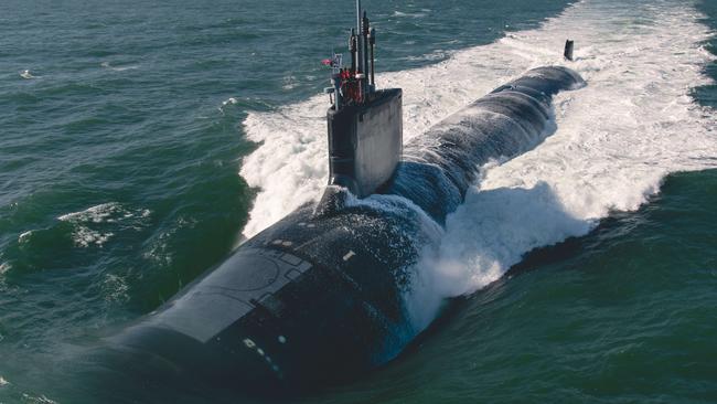 Virginia-class attack submarine USS Montana (SSN 794) conducts sea trials in the Atlantic Ocean in February last year. Picture: Ashley Cowan