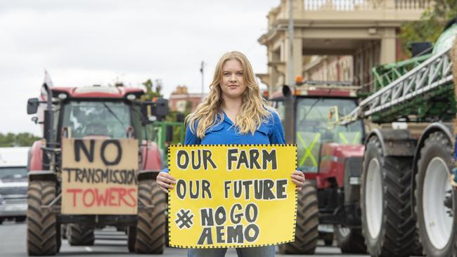 Community opposition to the proposed VNI-West transmission line project built up in April, leading to a rally at St Arnaud, including Rachael McIntyre from the St Arnaud Young Farmers. Picture: Zoe Phillips