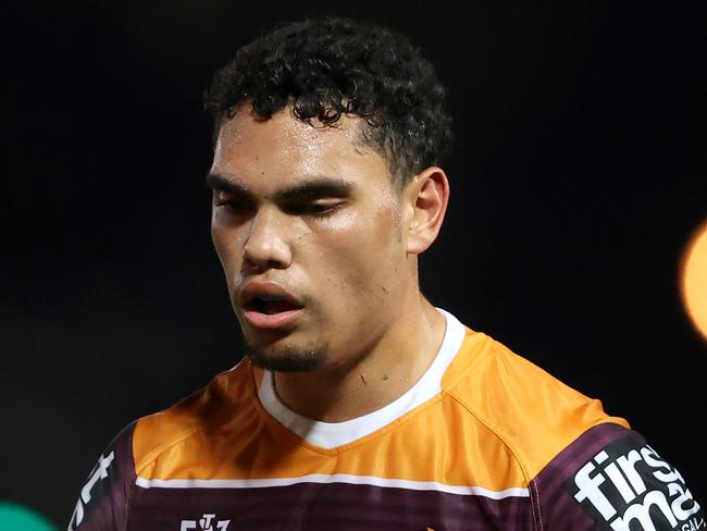 GOSFORD, AUSTRALIA - JUNE 18: Xavier Coates of the Broncos look on during the round six NRL match between the Newcastle Knights and the Brisbane Broncos at Central Coast Stadium on June 18, 2020 in Gosford, Australia. (Photo by Cameron Spencer/Getty Images)