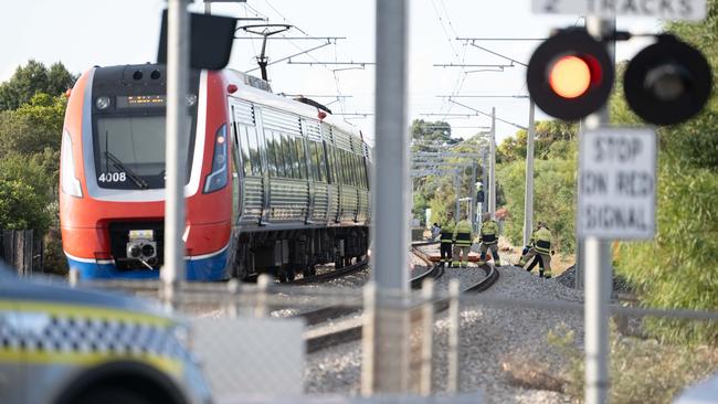 The scene where a cyclist was hit by a train on the corner of Railway Terrace and Dunorlan Road in Ascot Park. Picture: The Advertiser / Morgan Sette