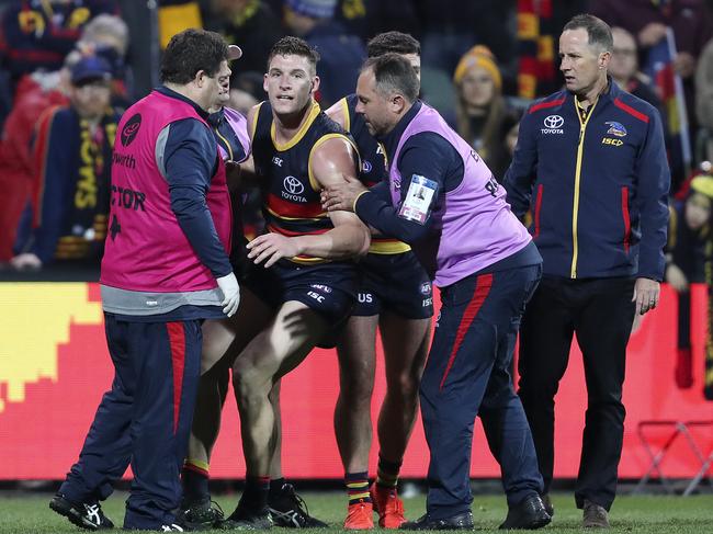 It’s been a tough season for Josh Jenkins, including injuring his knee in the Crows round 13 win over Richmond at Adelaide Oval. Picture Sarah Reed