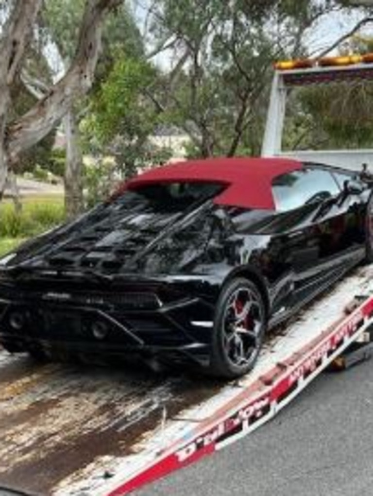 A Lamborghini seized as part of the investigation. Picture: SAPOL