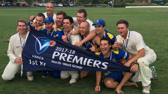 Williamstown celebrates its Subbies premiership in 2018.