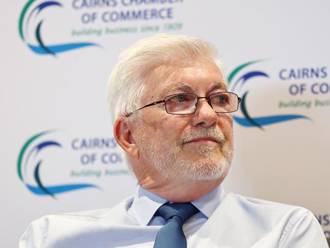 LNP candidate for Mulgrave Terry James participates in a Q&A session at the 2024 Meet the Candidates: State Election Forum Lunch, hosted by the Cairns Chamber of Commerce and Tourism Tropical North Queensland at the Pullman Reef Hotel Casino. Picture: Brendan Radke