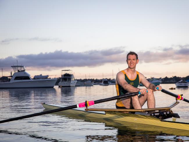 Sam Crosby rowing on the Parramatta River, near Drummoyne Rowing Club. Photo by Anna Kucera