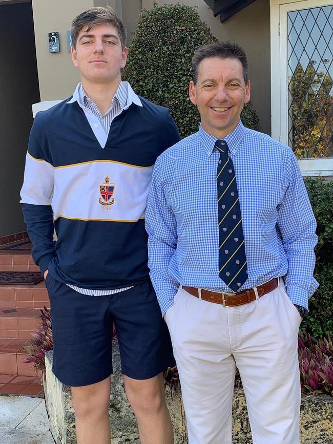 Liam Haskett with his father Lloyd on his school graduation day in Perth. Picture: Instagram