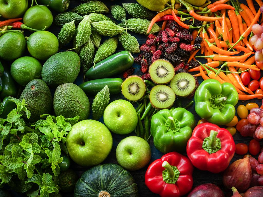 Tropical fresh fruits and vegetables organic for healthy lifestyle, Arrangement different vegetables organic for eating healthy and dieting