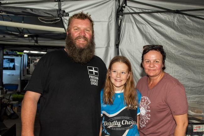 Graham Matheson, Cobi Marshell-Matheson and Charmaine Matheson at Wintermoon Festival at Mount Charlton.Picture: Michaela Harlow
