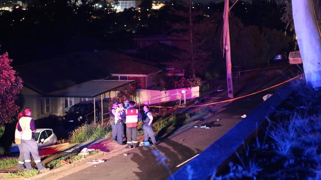 Emergency crews at the scene of the crash on Bungarribee Rd, Blacktown on March 25 2018.