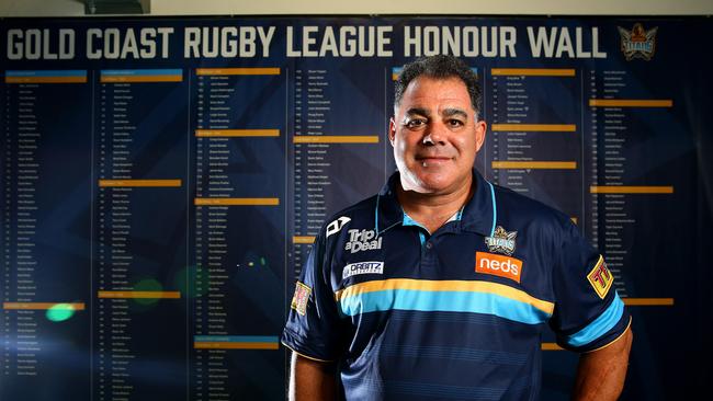 Mal Meninga will be photographed in front of the new Gold Coast Titans honour board which depicts every Gold Coast player dating back to 1988. Pics Adam Head