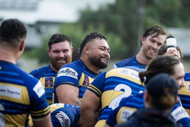 Nuku Swirling (centre) and Easts teammates. StoreLocal Hospital Cup round 1 action between Easts and Norths. Picture courtesy of Brendan Hertel.