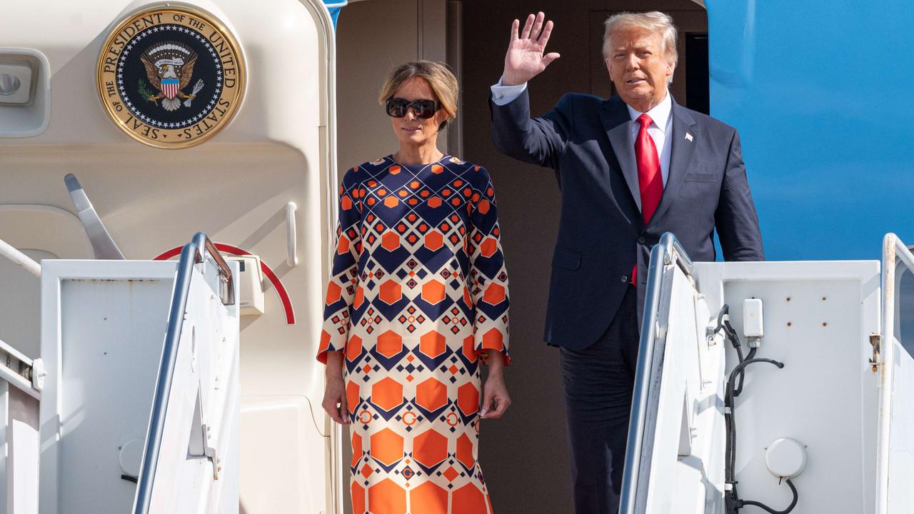 Melania’s outfit for their new home in Florida was very different to the one she wore in Washington: Picture: Noam Galai/Getty Images/AFP