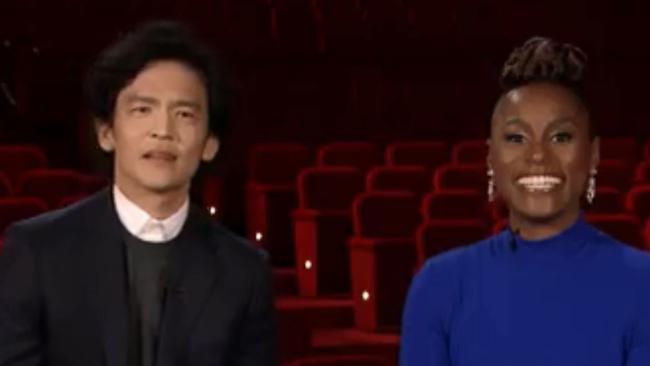 Issa Rae and John Cho announce the Oscars nominations. Picture: Twitter/The Academy