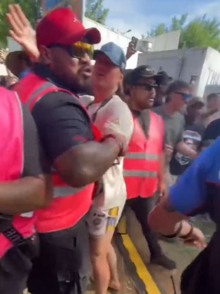 One crowd controller was heard yelling "I'll kill you". Picture: YouTube / @Bill Jovo79