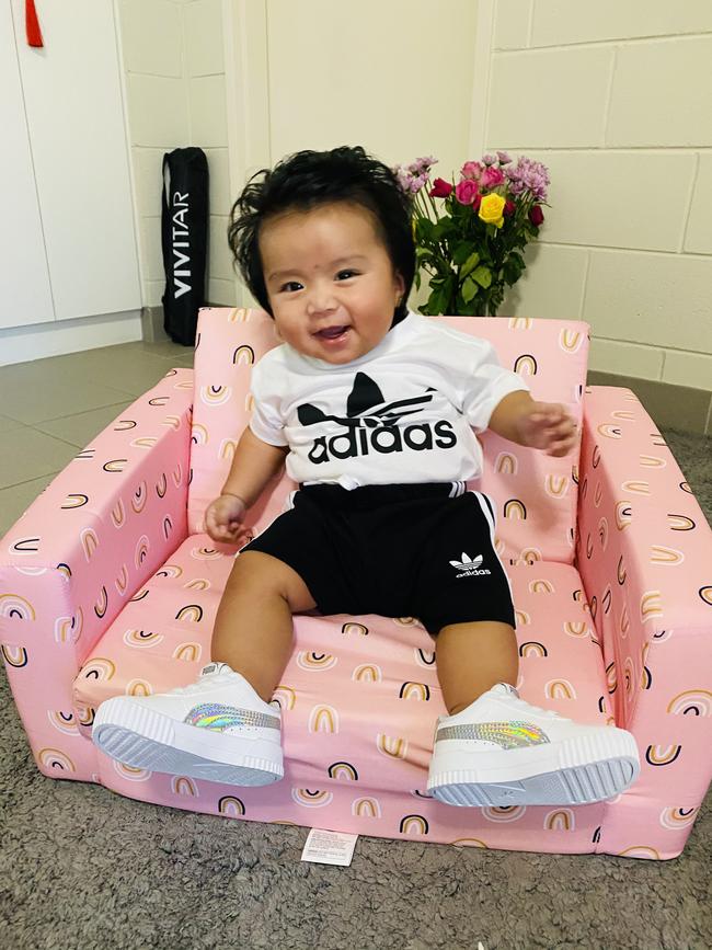 Mikha Chitrakar in her new clothes from her aunty. Picture: Deepa Chitrakar Pradhan