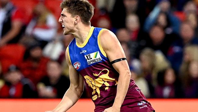 Zac Bailey celebrates a goal for the Lions.