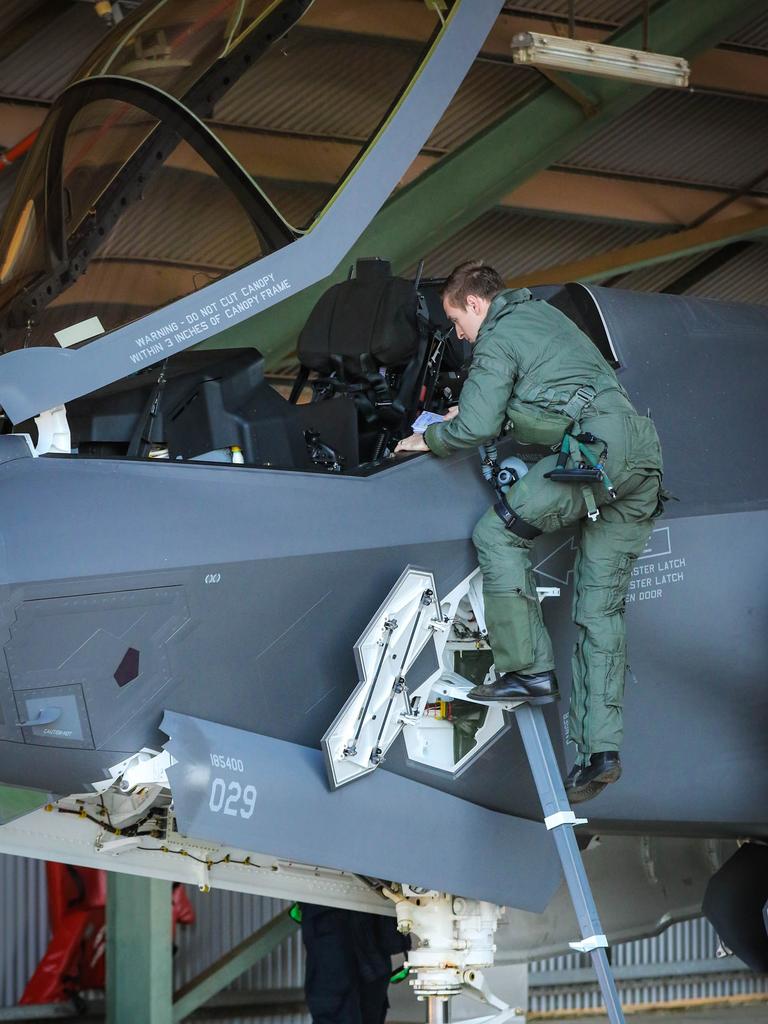 Australian Top Gun's prepare for a mission as one of RAAF's new additions , The F-35A Lightning 2 will be among 50 fighting planes involved in Exercise Arnhem Thunder 21 over the Top End . Picture Glenn Campbell